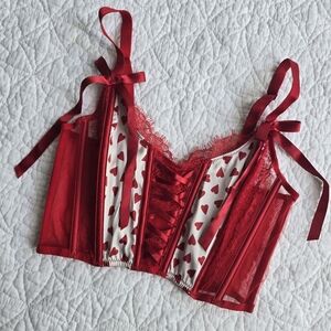Victoria's Secret Dream Angels Heart Print Unlined Lace Up Corset Bra Top